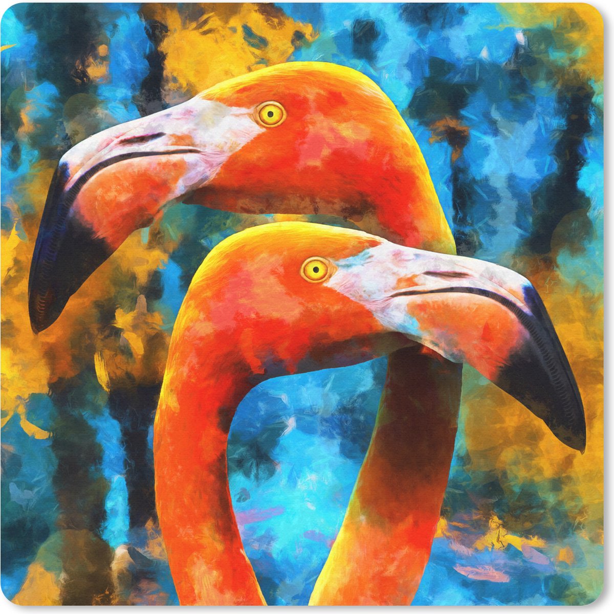Muismat 20x20 cm - Mousepad Olieverf - Schilderij - Vogel - Flamingo - Muismatten