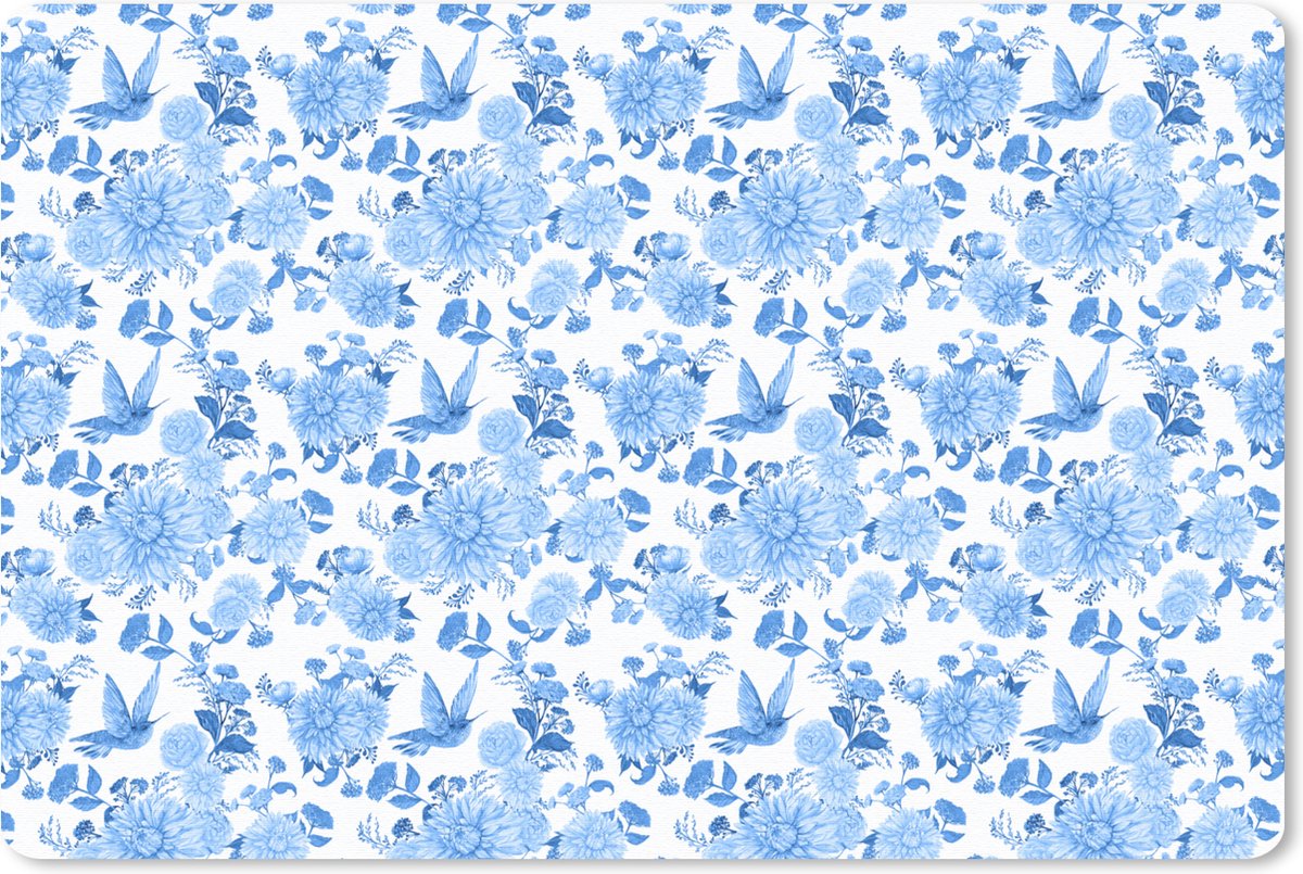 Muismat - Mousepad - Bloemen - Patroon - Blauw - 27x18 cm - Muismatten