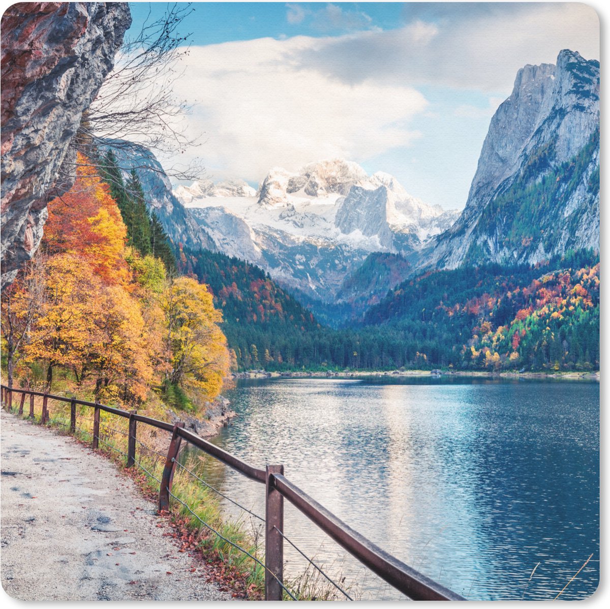 Muismat 30x30 cm - Mousepad Bergen - Meer - Pad - Natuur - Water - Muismatten