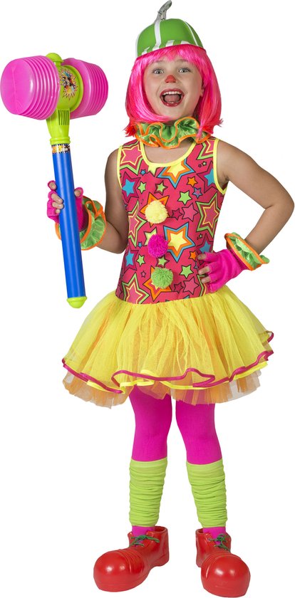 Funny Fashion - Clown & Nar Kostuum - Gekke Bonte Clown - Meisje - Multicolor - Maat 104 - Carnavalskleding - Verkleedkleding
