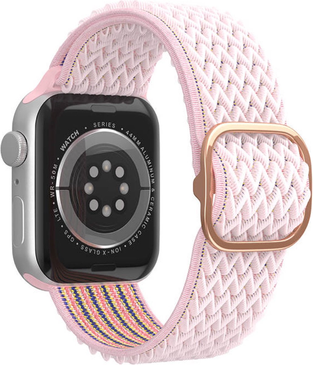 Smart Watch nylon sport loop band - roze - Geschikt voor Apple Watch bandje 42 - 44 - 45mm - Series 1 2 3 4 5 6 7 SE - Smartwatch iWatch horloge band - 42mm 44mm - NYLON - roze