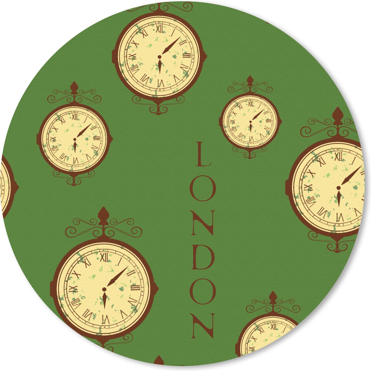Muismat rond 50x50 cm - Mousepad Londen - Vintage - Klok - Patroon - Ronde muismatten