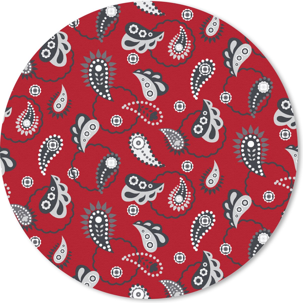 Muismat - Mousepad - Rond - Bandana - Flora - Retro - Design - 50x50 cm - Ronde muismat