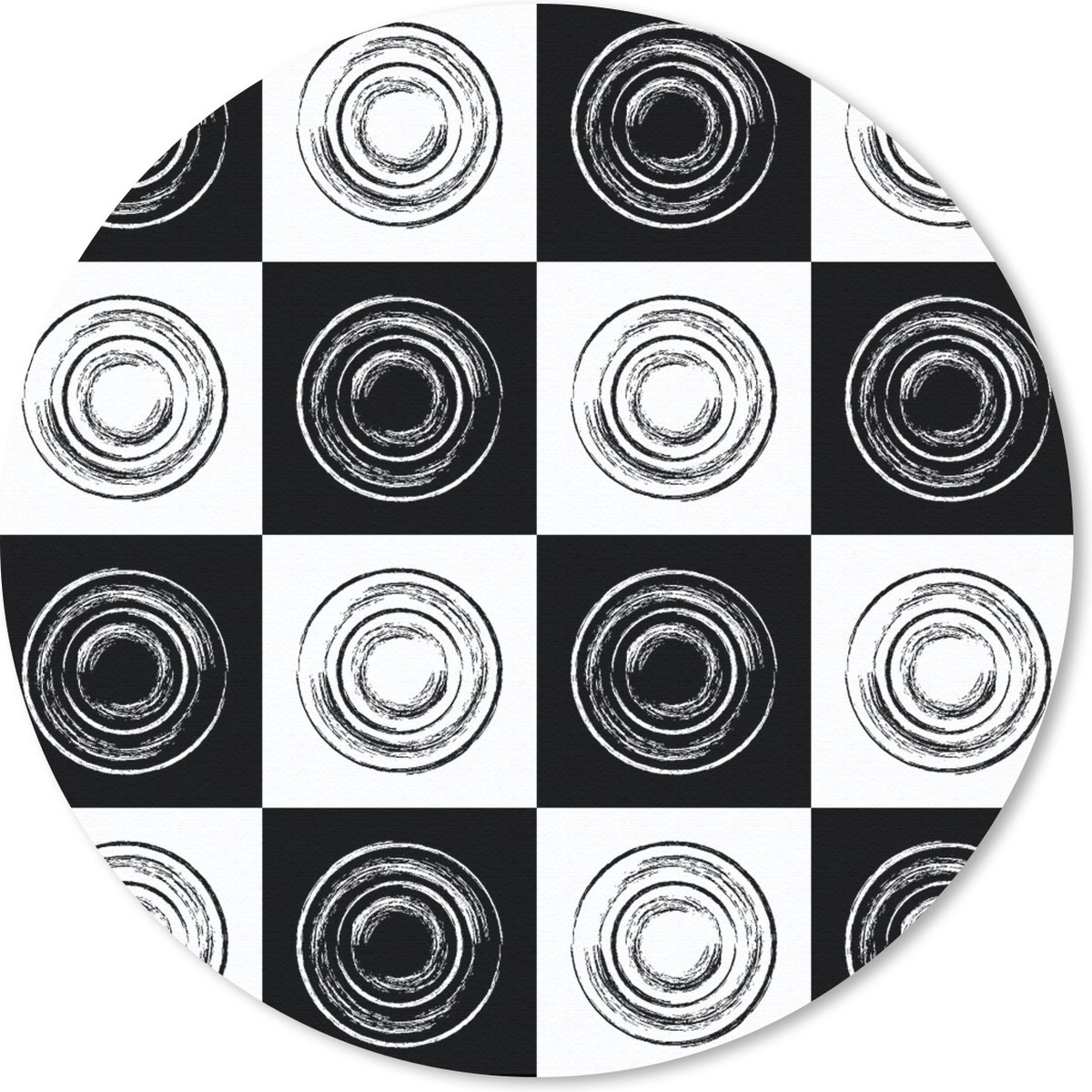 Muismat rond 50x50 cm - Mousepad Patronen - Schaakbord - Zwart Wit - Ronde muismatten