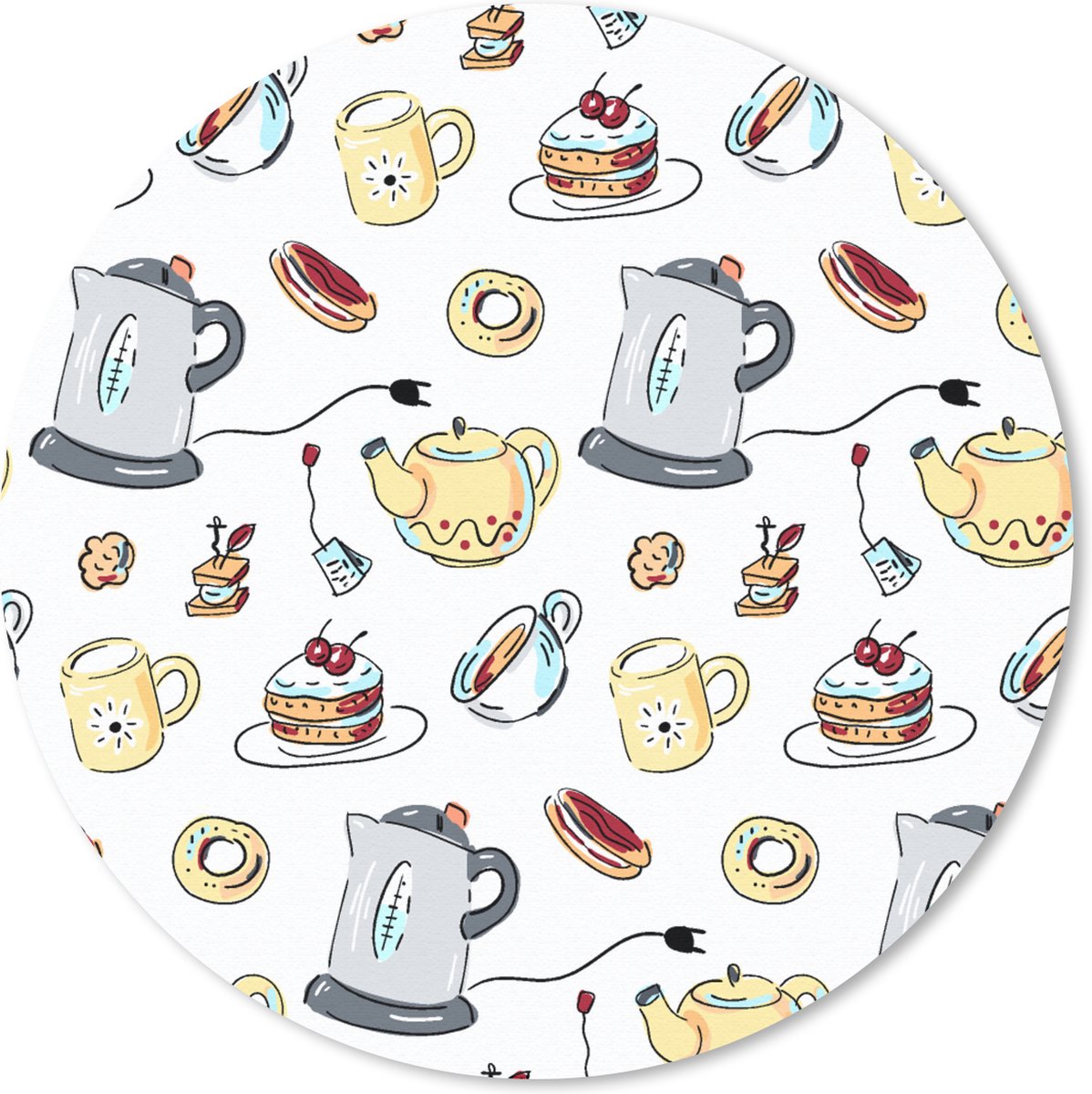 Muismat rond 20x20 cm - Mousepad Patronen - Thee - Taart - High tea - Ronde muismatten
