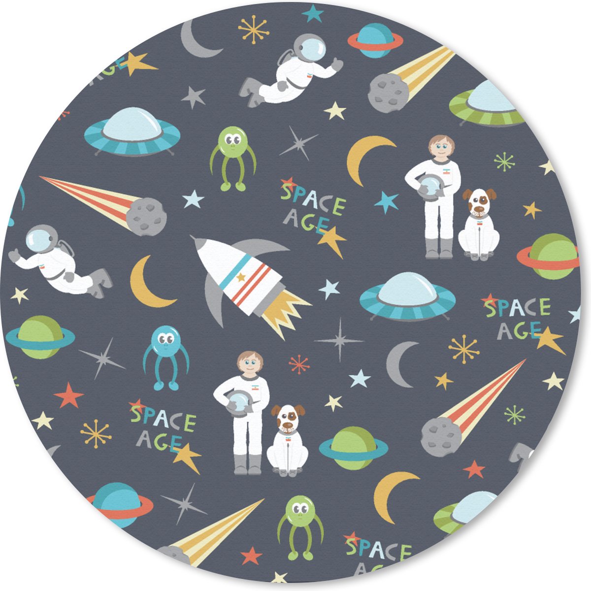 Muismat rond 30x30 cm - Mousepad Astronaut - Ufo - Regenboog - Patronen - Ronde muismatten