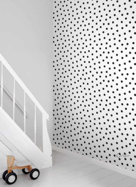 Papier peint Origin petits pois noir et blanc - 347675 - 0,53 x 10,05 m