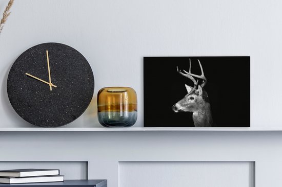 Tableau sur toile Profil animal cerf en noir et blanc - 30x20 cm - Décoration murale