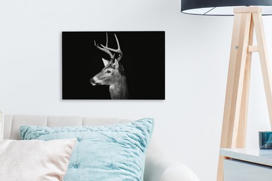 Tableau sur toile Profil animal cerf en noir et blanc - 30x20 cm - Décoration murale