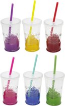 Cosy & Trendy - Set de verres à cocktail avec couvercle et paille - 12x - mélange de couleurs - 200ml