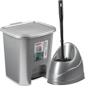 Forte Plastics - WC-/toiletborstel houder - zilver - pedaalemmer 7.5L