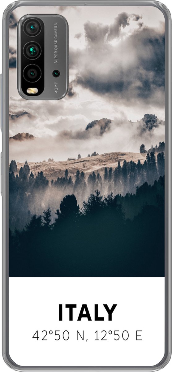 Telefoonhoesje Geschikt voor Xiaomi Geschikt voor Redmi 9T hoesje - Italië - Mist - Bos - Boom - Siliconen Telefoonhoesje Telefoonhoesje