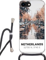 Hoesje met koord Geschikt voor iPhone 7 - Nederland - Amsterdam - Gracht - Herfst - Siliconen - Crossbody - Backcover met Koord - Telefoonhoesje met koord - Hoesje met touw