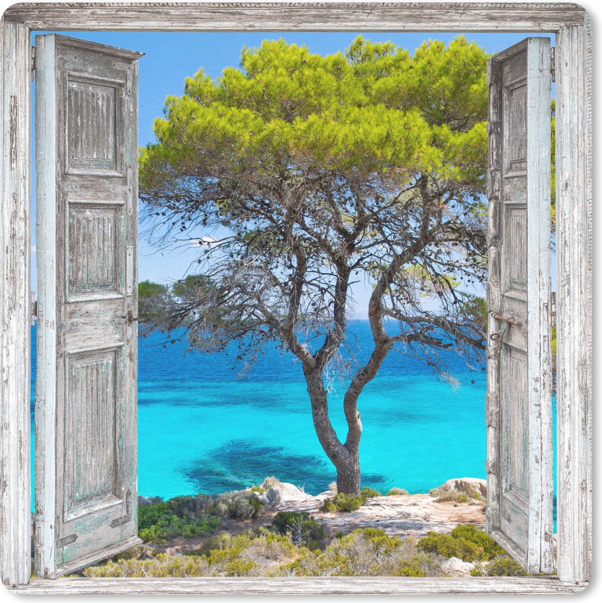 Muismat 20x20 cm - Mousepad Boom - Tropisch - Zee - Doorkijk - Strand - Muismatten