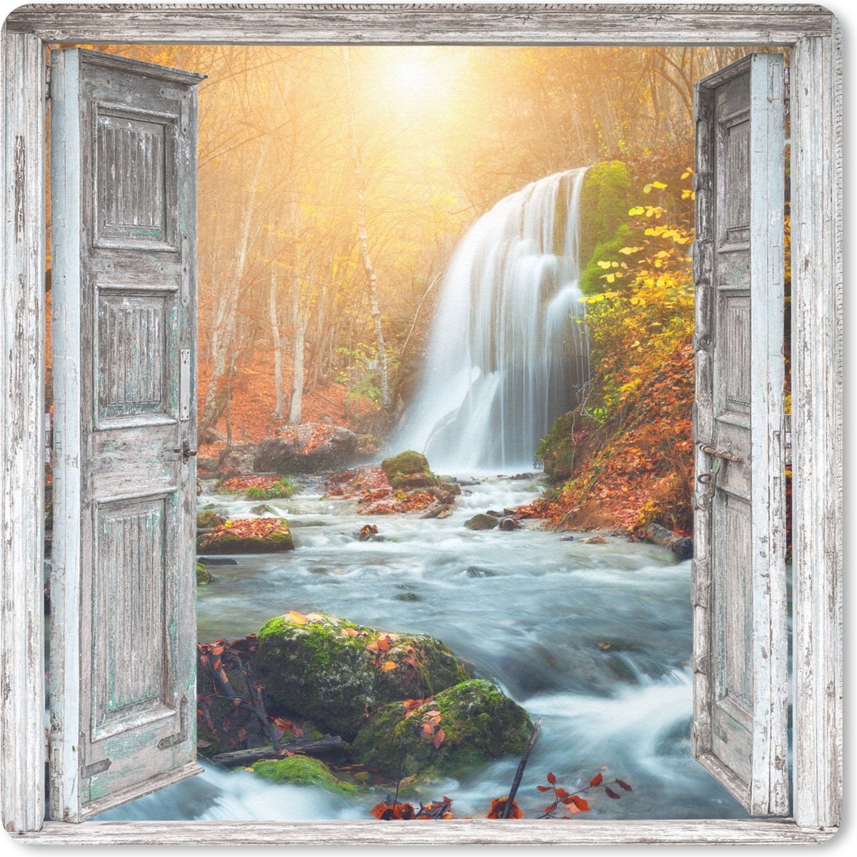 Muismat 20x20 cm - Mousepad Waterval - Doorkijk - Landschap - Muismatten