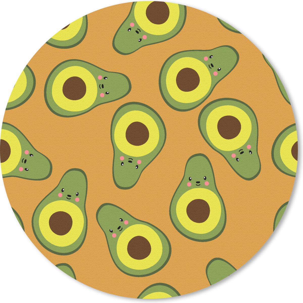 Muismat - Mousepad - Rond - Kawaii - Patronen - Avocado - 50x50 cm - Ronde muismat