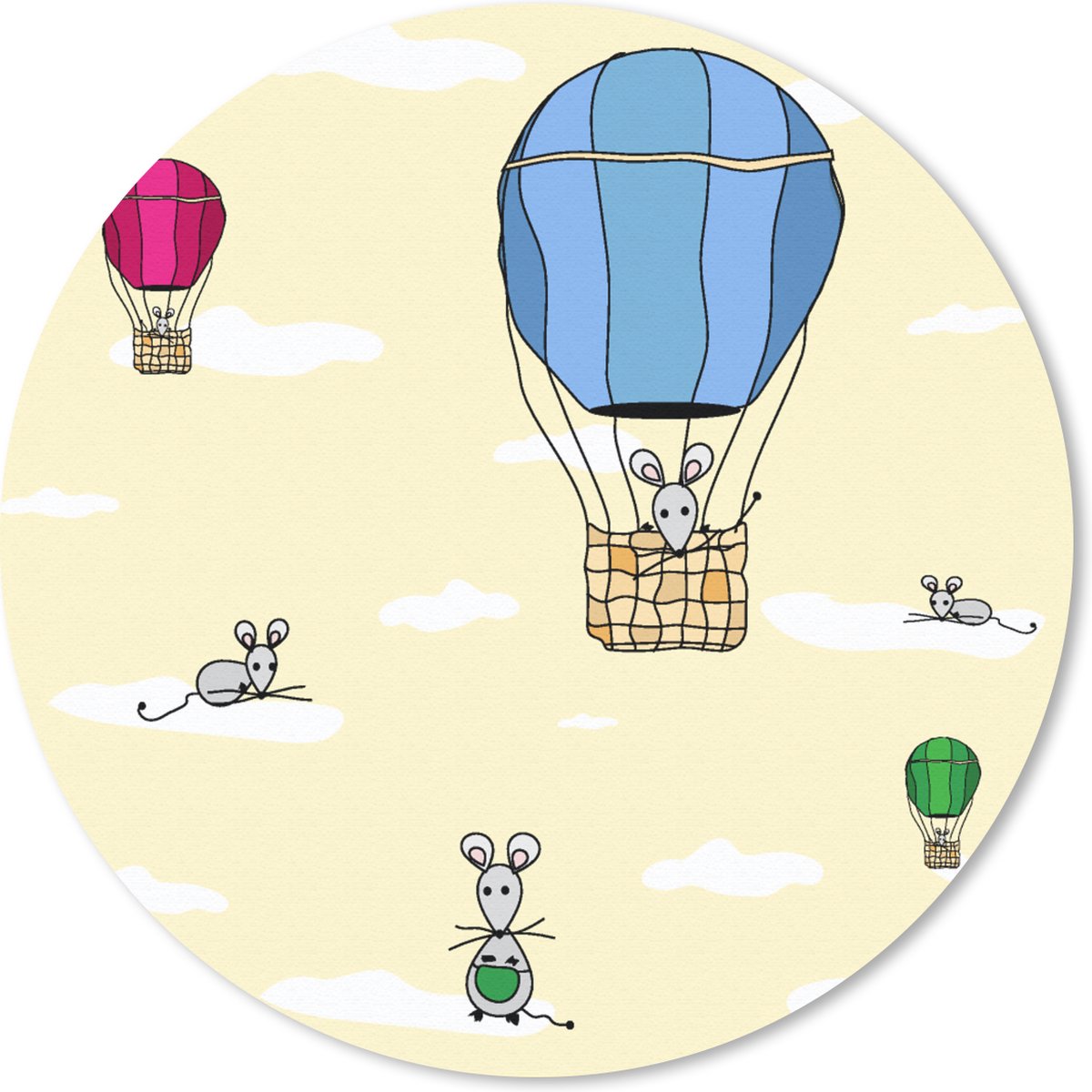 Muismat rond 30x30 cm - Mousepad Patroon - Muis - Luchtballon - Ronde muismatten