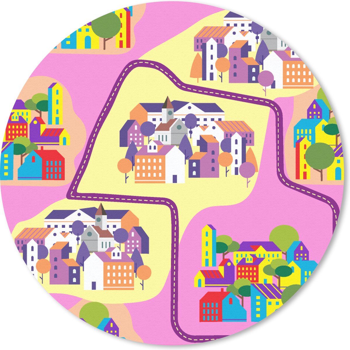Muismat rond 30x30 cm - Mousepad Skyline - Patronen - Roze - Ronde muismatten
