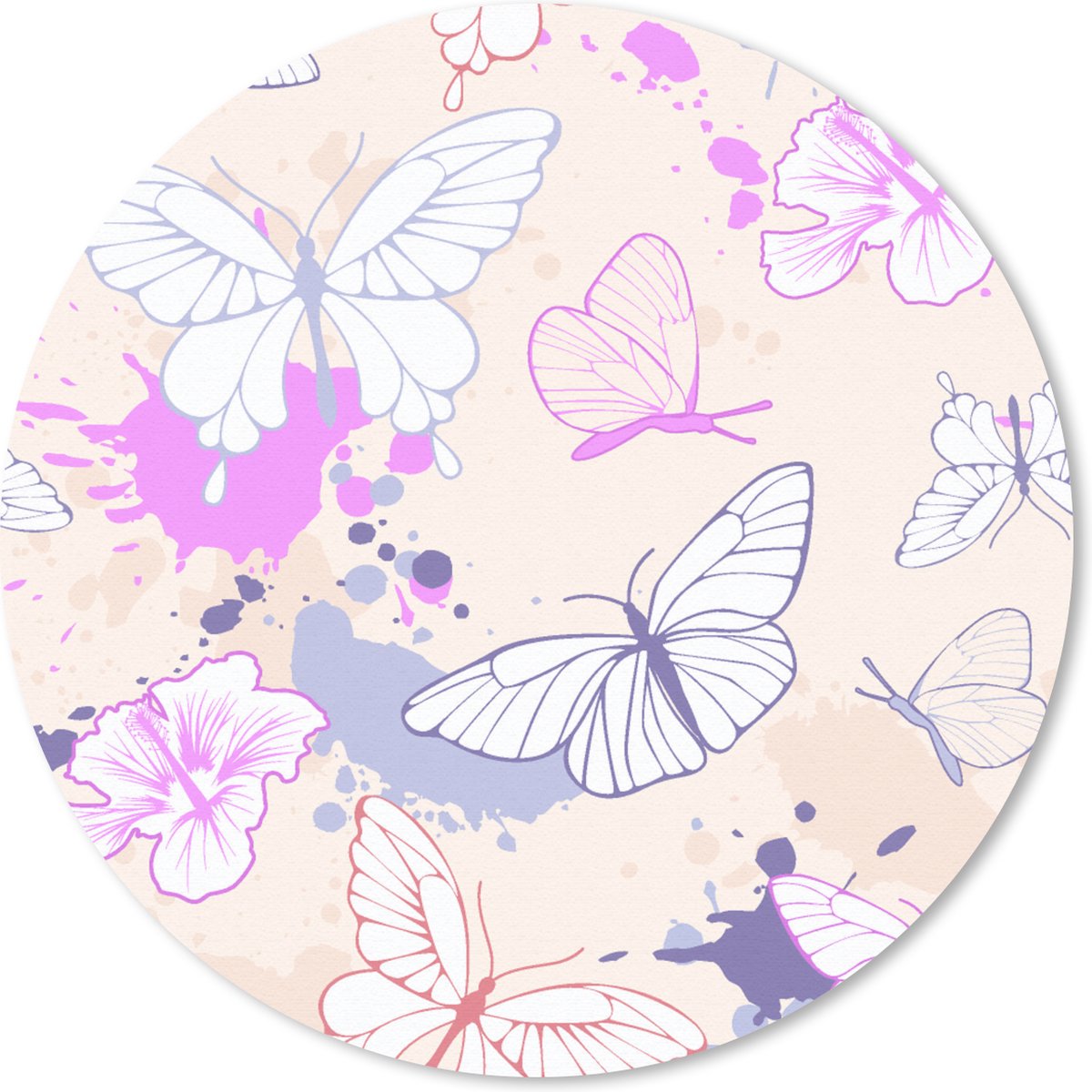 Muismat rond 40x40 cm - Mousepad Vlinder - Patronen - Bloemen - Ronde muismatten