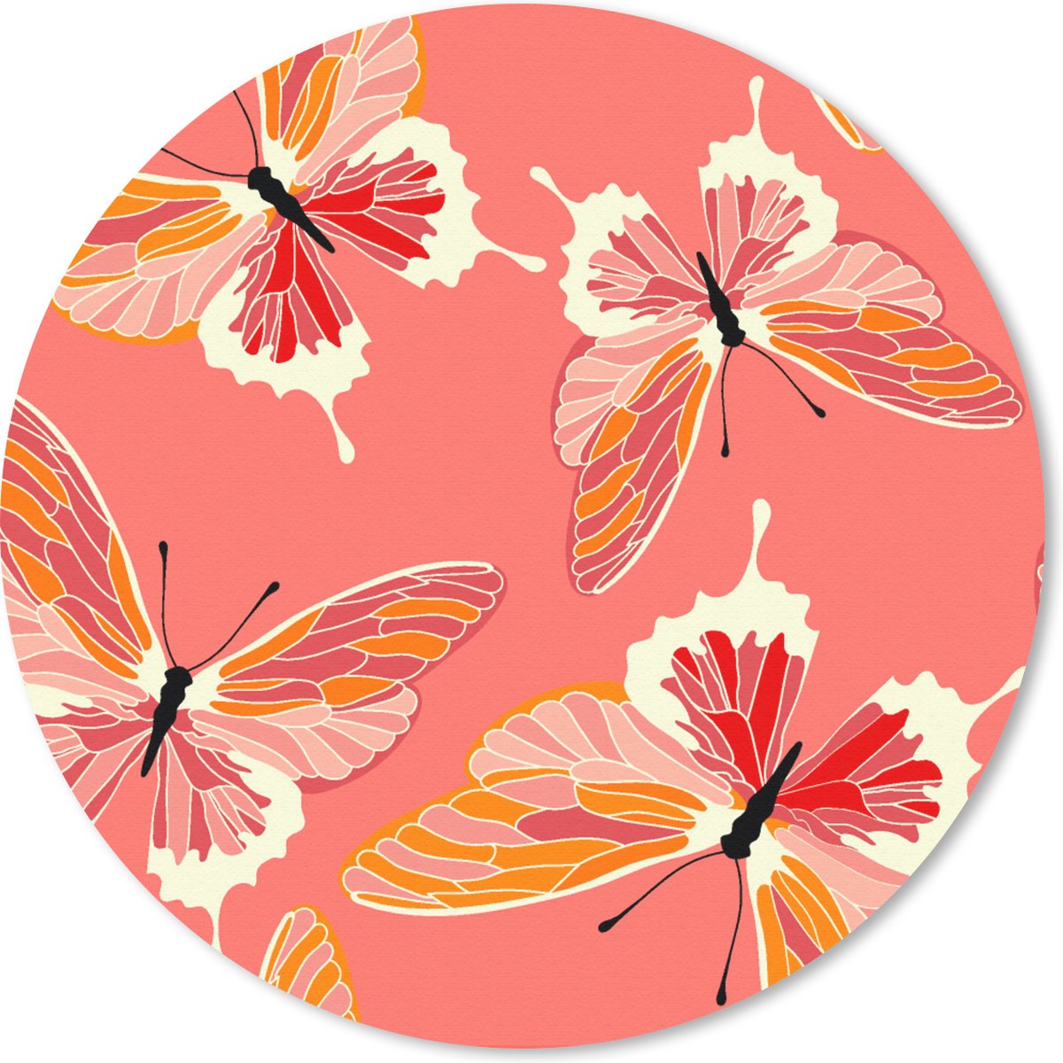 Muismat rond 40x40 cm - Mousepad Vlinders - Patronen - Roze - Ronde muismatten