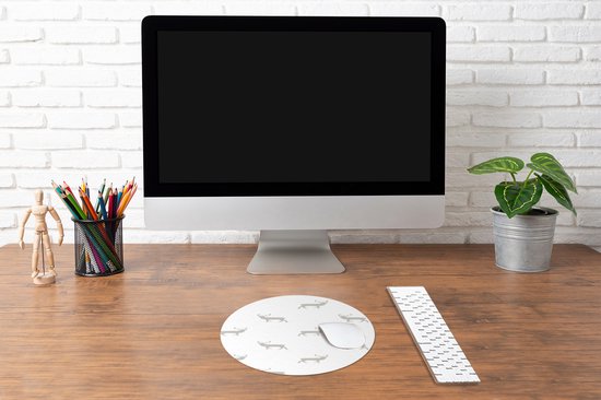 Muismat rond 30x30 cm - Mousepad Patronen - Hert - Wit - Ronde muismatten