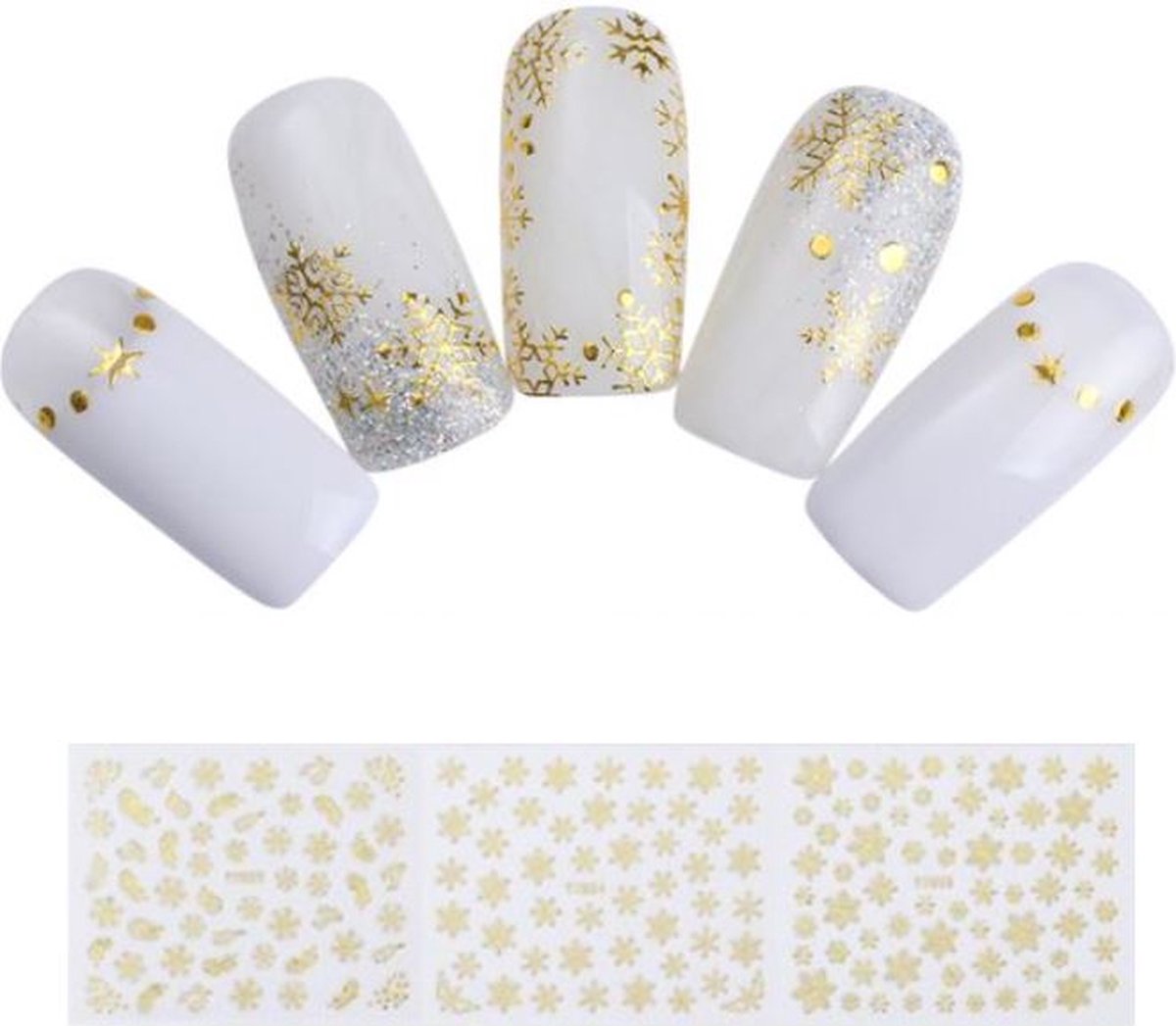 Goedkoopste Kerst Nagelstickers - Nail Art - Gouden Sneeuwvlokjes