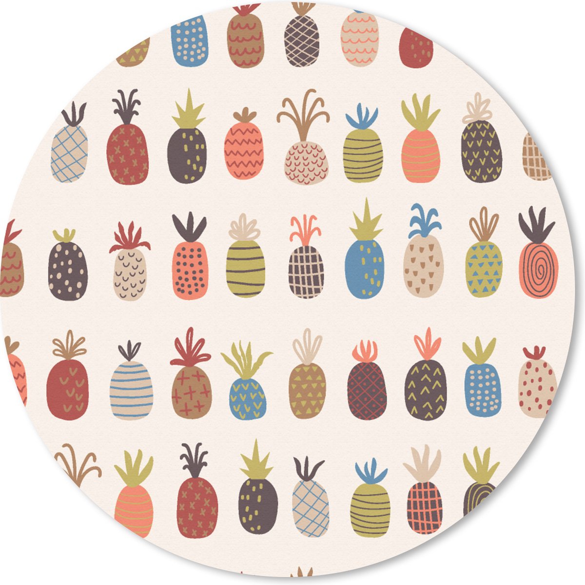 Muismat rond 20x20 cm - Mousepad Ananas - Regenboog - Retro - Fruit - Ronde muismatten