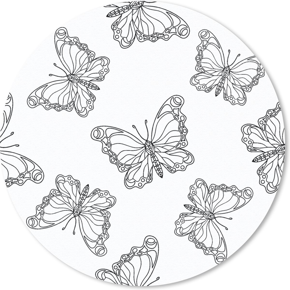 Muismat rond 40x40 cm - Mousepad Vlinders - Patronen - Zwart Wit - Ronde muismatten
