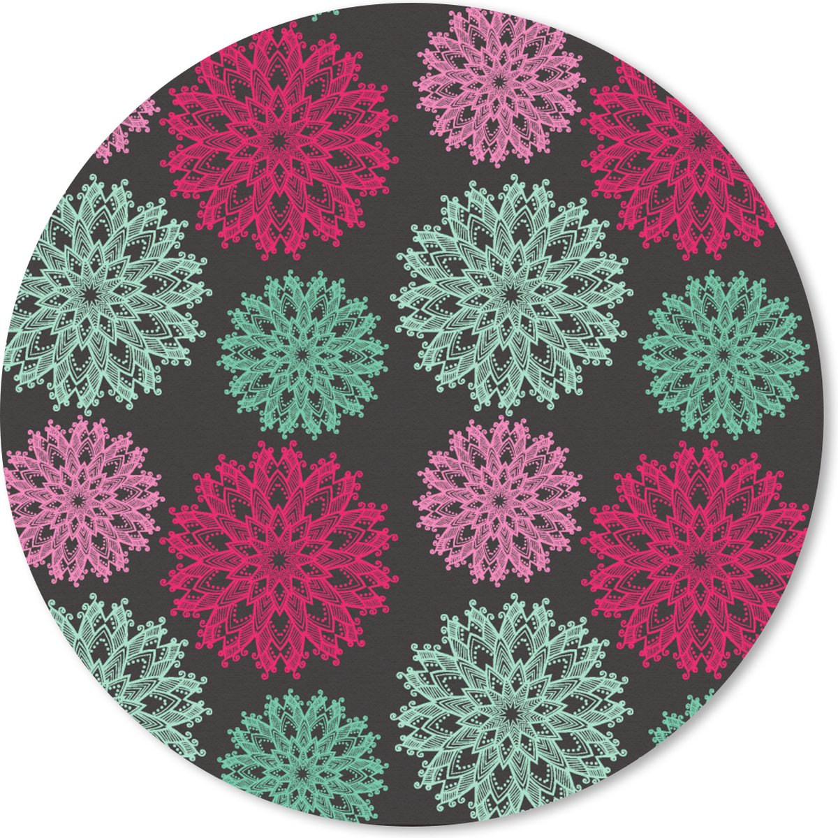Muismat rond 50x50 cm - Mousepad Bloemen - Vintage - Roze - Turquoise - Patronen - Ronde muismatten