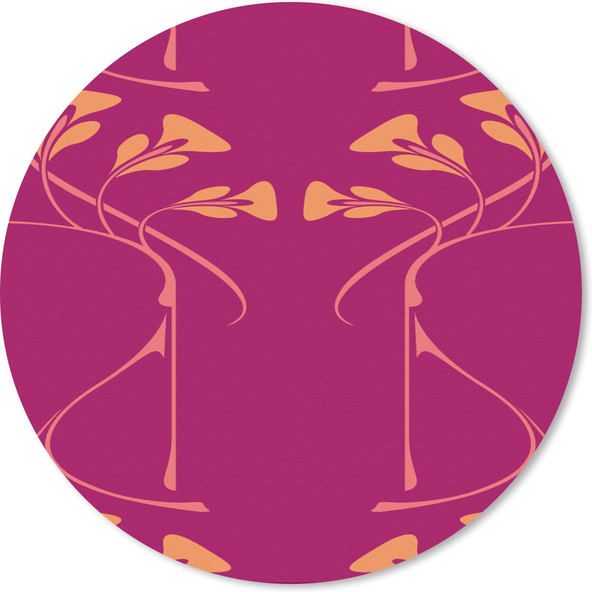 Muismat rond 20x20 cm - Mousepad Roze - Oranje - Jugendstil - Patronen - Ronde muismatten
