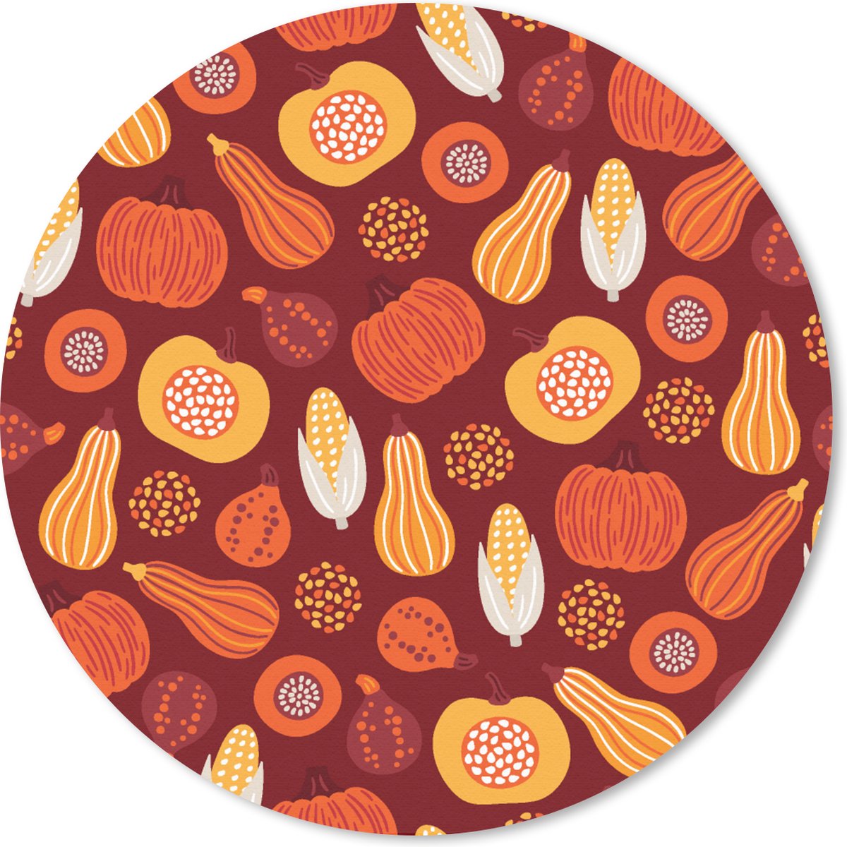 Muismat rond 30x30 cm - Mousepad Pompoen - Maïs - Herfst - Patronen - Ronde muismatten