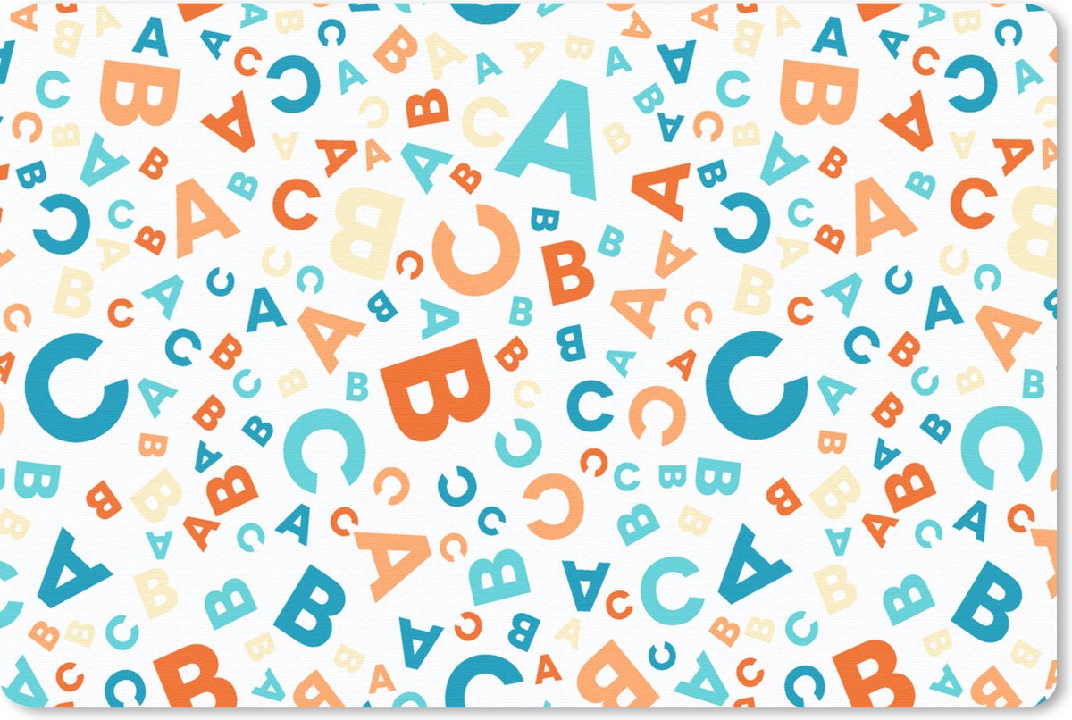 Muismat 27x18 cm - Mousepad Letters - Abc - Oranje - Blauw - Patronen - Muismatten