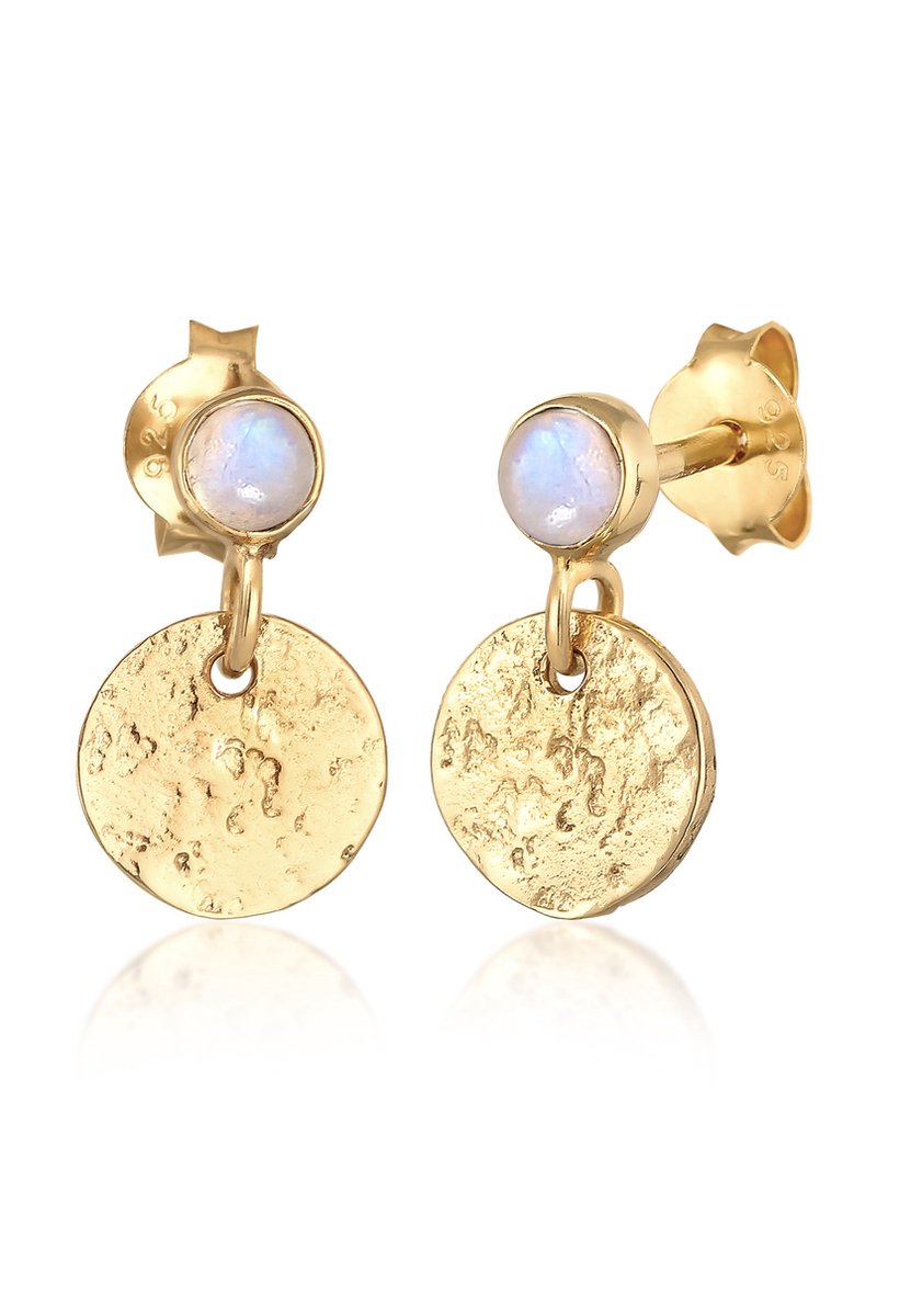 Elli PREMIUM - Oorbellen - Elli PREMIUM oorbellen dames oorhangers plaatjes vintage gestructureerd met maansteen in 925 sterling zilver gerhodineerd - Dames
