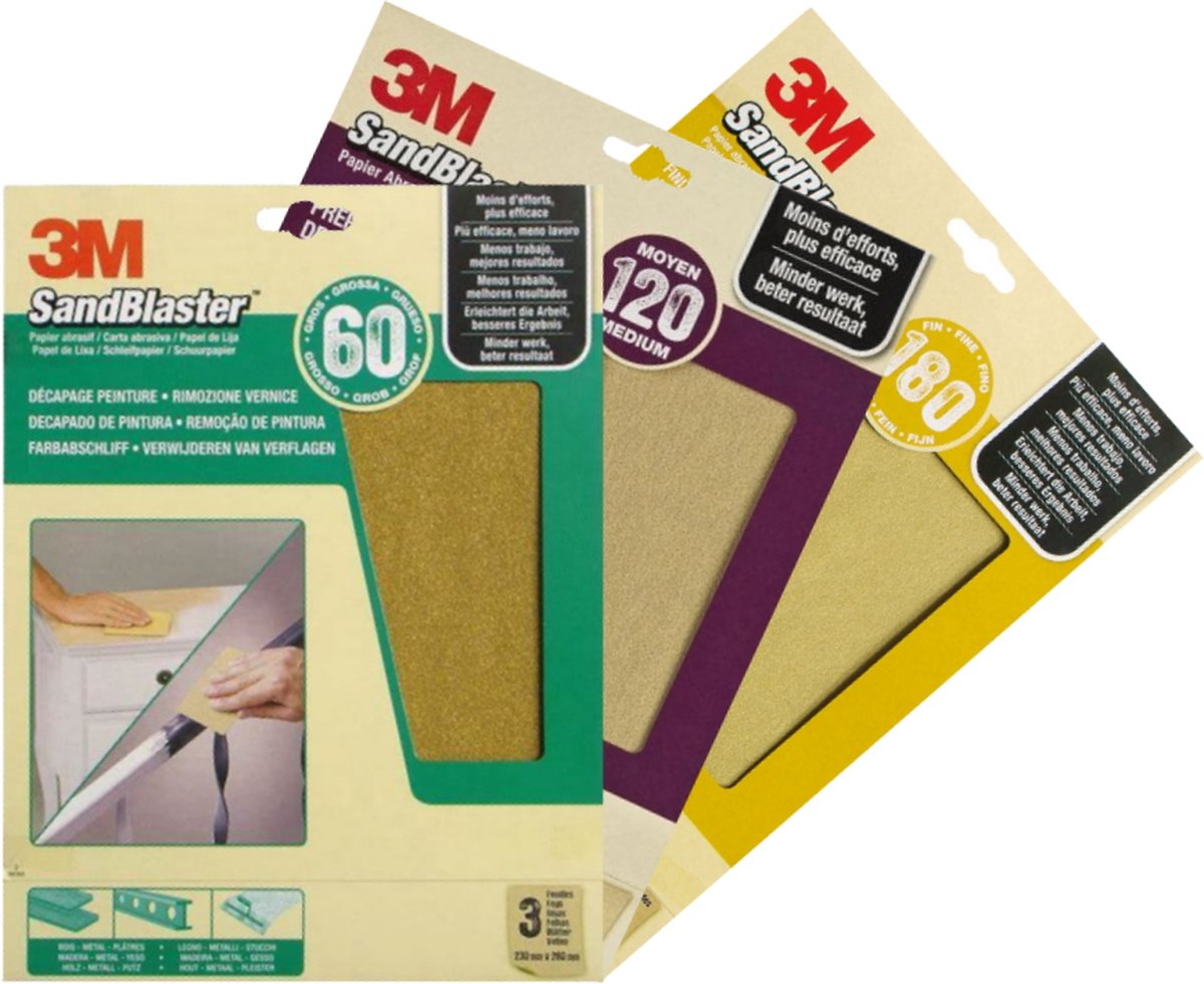 3M™ - Schuurpapier - SET 3xP60 - 3xP100 - 3xP180 - SandBlaster™