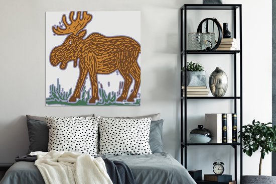 Canvas Schilderij Een illustratie van een eland in het water met en witte achtergrond - 90x90 cm - Wanddecoratie