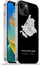 Geschikt voorApple Iphone 14 Plus - Soft case hoesje - Zuid-Holland - Kaart - Zwart - Siliconen Telefoonhoesje
