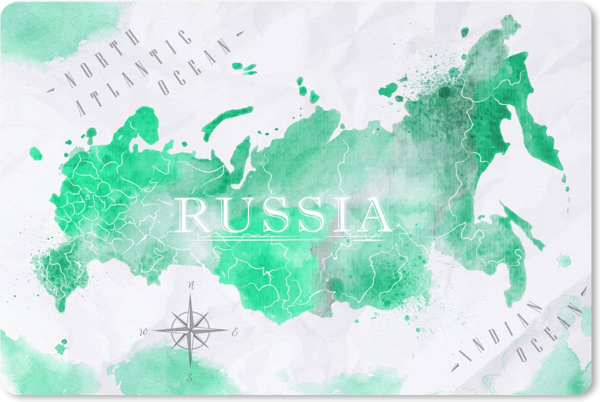 Muismat - Mousepad - Wereldkaart - Rusland - Groen - 27x18 cm - Muismatten