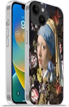Geschikt voorApple Iphone 14 Plus - Soft case hoesje - Meisje met de parel - Johannes Vermeer - Bloemen - Siliconen Telefoonhoesje