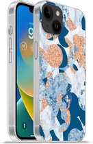 Geschikt voorApple Iphone 14 Plus - Soft case hoesje - Marmer print - Geometrische vormen - Glitters - Siliconen Telefoonhoesje