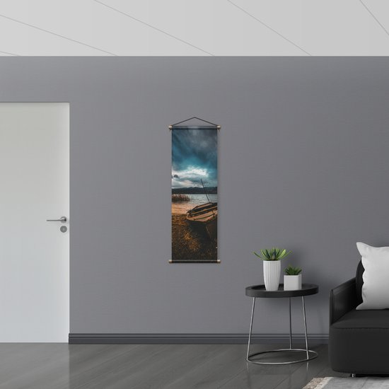 WallClassics - Affiche Textile - Bateau Échoué dans la Storm - 40x120 cm Photo sur Textile