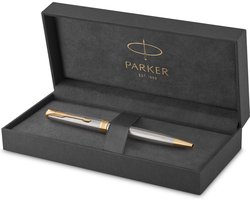 Parker Sonnet balpen - medium punt - zwarte inkt - roestvrij staal met gouden trim - incl. geschenkdoos