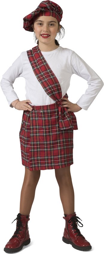 Funny Fashion - Landen Thema Kostuum - Schotse Suzy Rood Tartan - Meisje - Rood - Maat 164 - Carnavalskleding - Verkleedkleding