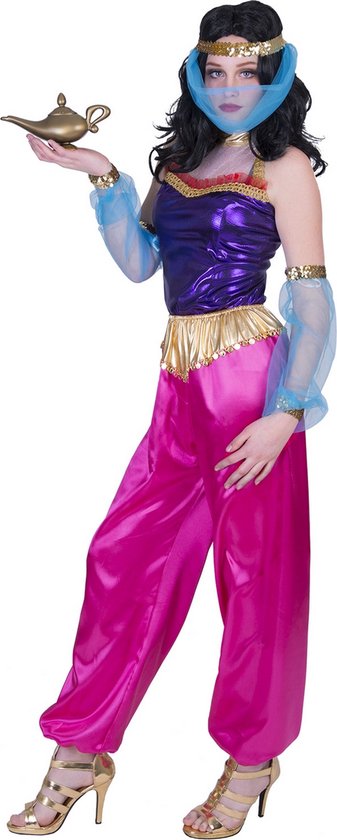 Funny Fashion - 1001 Nacht & Arabisch & Midden-Oosten Kostuum - Paars Roze Verlokkelijk Zwoel Harem Buikdanseres - Vrouw - Paars, Roze - Maat 36-38 - Carnavalskleding - Verkleedkleding