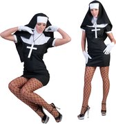 Funny Fashion - Non Kostuum - Stoute Begijn Non - Vrouw - Zwart - Maat 40-42 - Carnavalskleding - Verkleedkleding