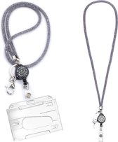 Yashika Lanyard - porte-clés lanière - lanière avec clip à rouleau - lanière - porte-clés rétractable - cordon de serrage - tour de cou - porte-cartes - gris