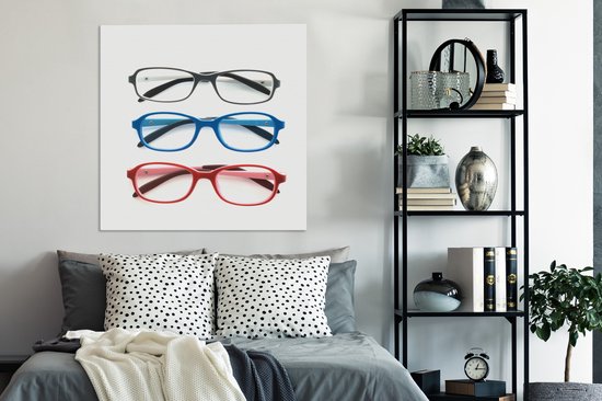 Trois montures de lunettes d'affilée 90x90 cm - Tirage photo sur toile (Décoration murale salon / chambre)
