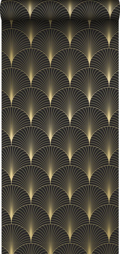 ESTAhome behang art deco motief zwart en goud - 139457 - 0,53 x 10,05 m