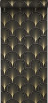 ESTAhome behang art deco motief zwart en goud - 139457 - 0,53 x 10,05 m