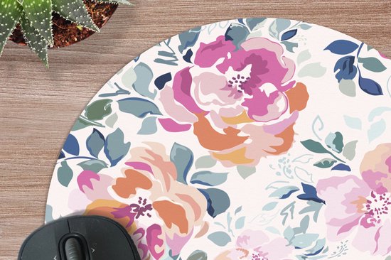 Muismat rond 20x20 cm - Mousepad Bloemen - Rozen - Waterverf - Ronde muismatten