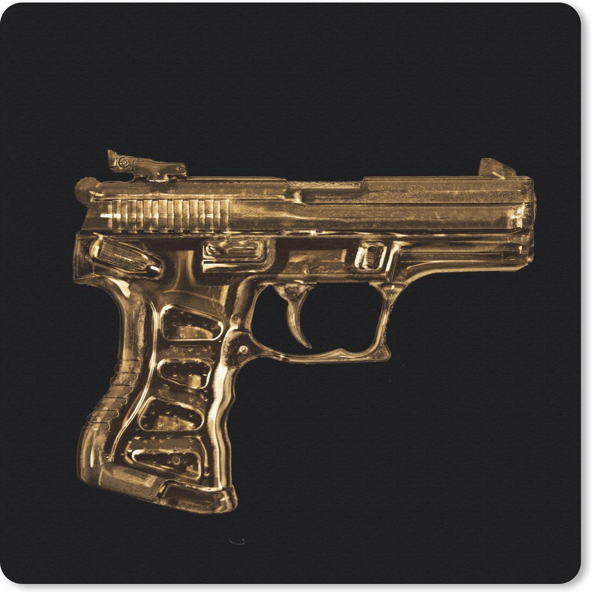 Muismat 20x20 cm - Mousepad Pistool - Zwart - Goud - Muismatten
